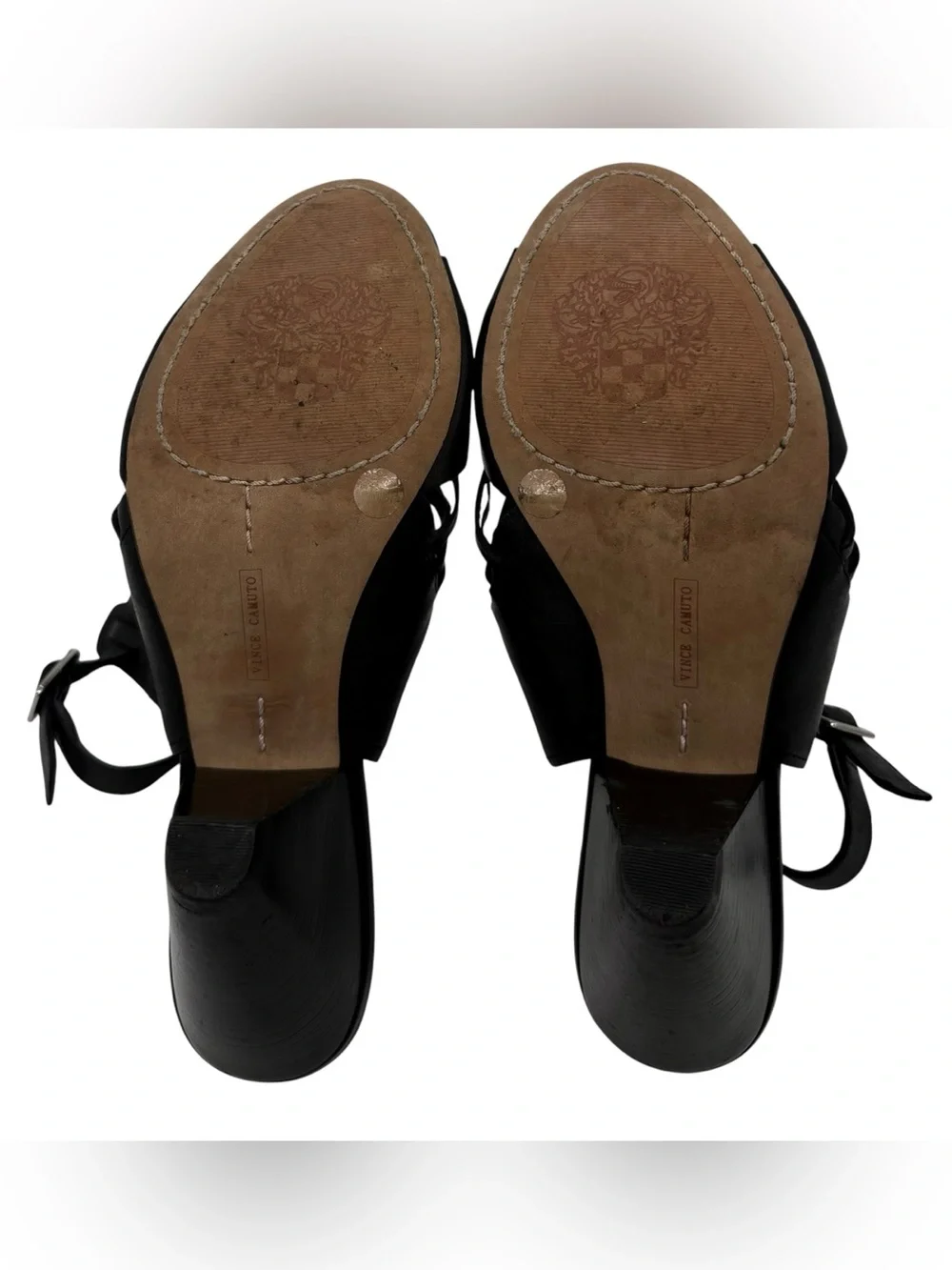 Vince Camuto Faelan Leather Ankle Strap Peep Toe Heel In Black Size 7.5